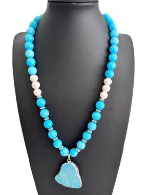 NEW Mary Kent Designs Turquoise and Pearl Beaded Necklace, 22.5”